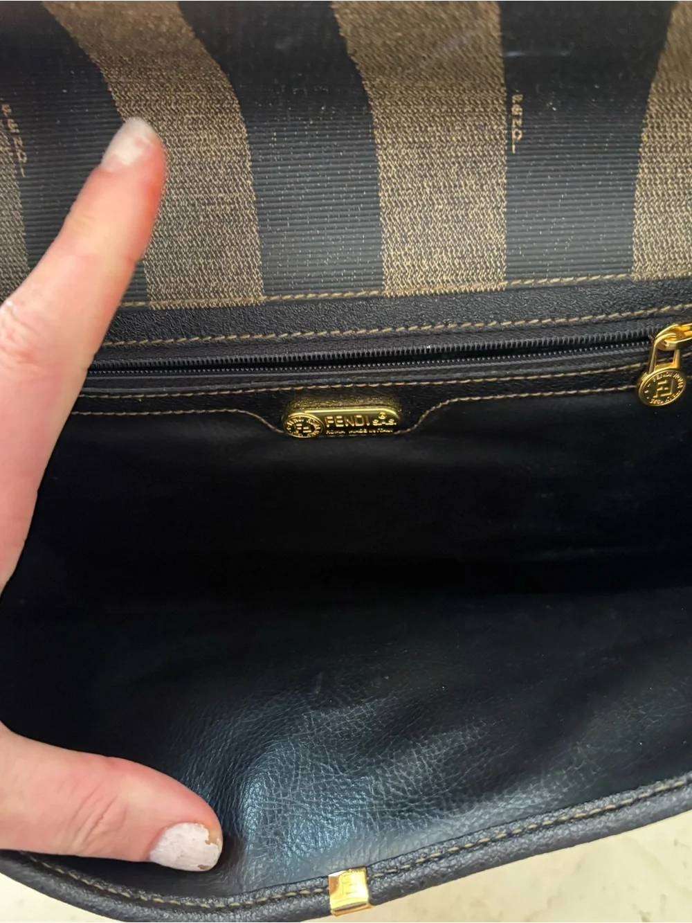 Fendi Striped Pequin Fold-Over Clutch